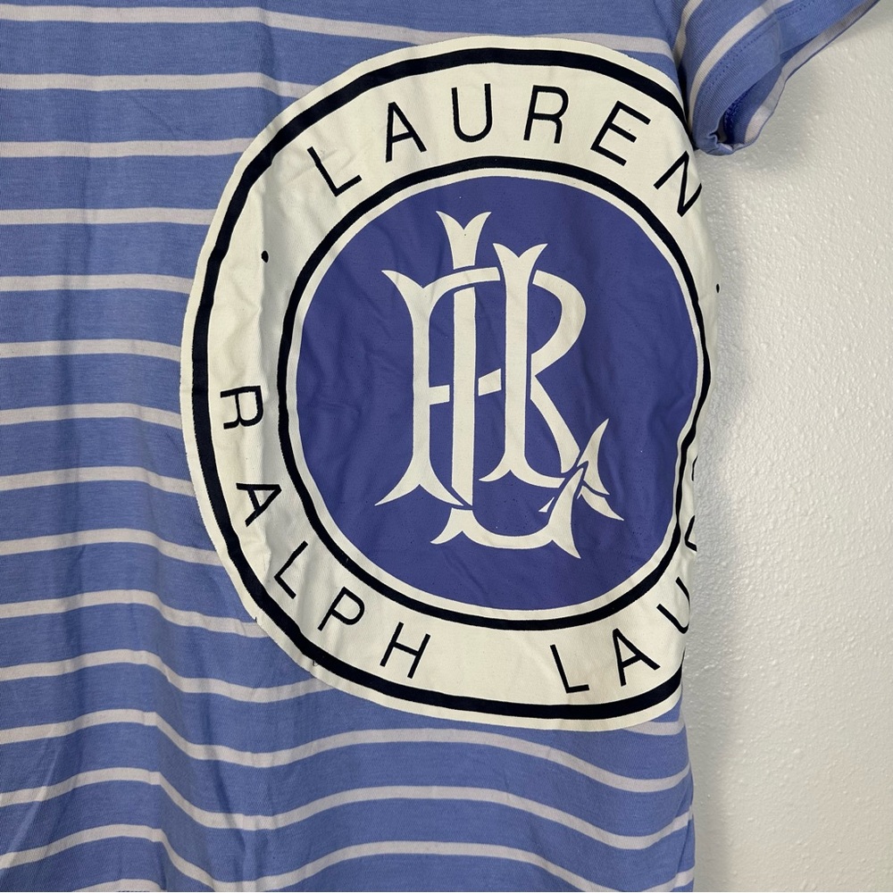 LAUREN RALPH LAUREN Women Small Preppy Striped Graphic Logo Cotton-Blend Tee - Picture 3 of 8